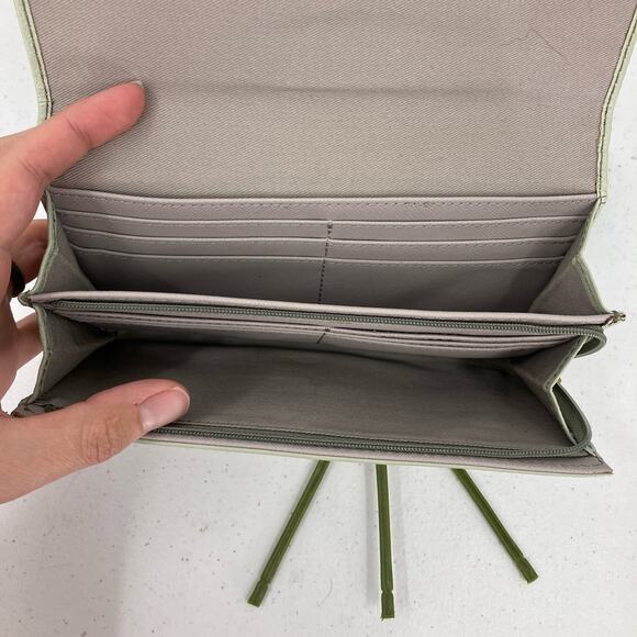 Fossil Mint Green Brass Bifold Zip Around Snap Cow Hide Leather Pockets Wallet - Picture 6 of 10